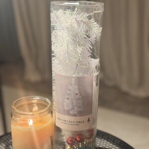 Mini White Christmas Trees with 16 Mini Ornaments New In Box